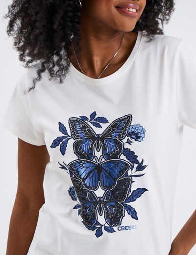 T-shirt ajusté col rond coton Creeks ecru femme