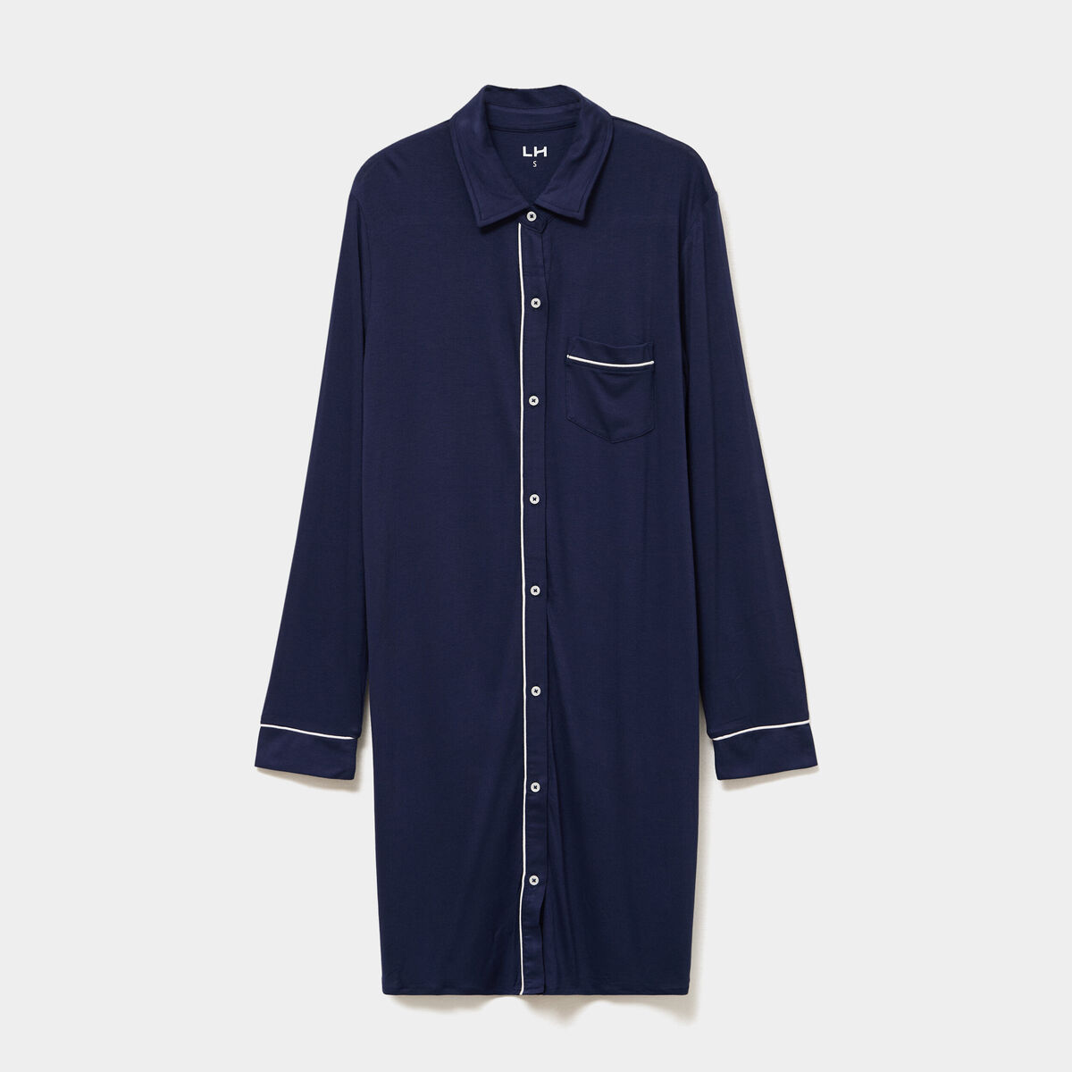 Chemise de nuit liquette boutonn&eacute;e bleu marine femme