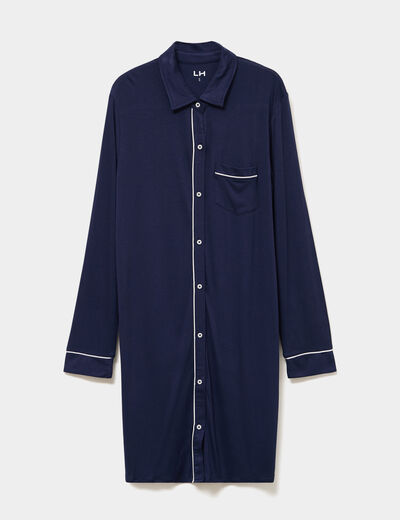 Chemise de nuit liquette boutonn&eacute;e bleu marine femme
