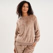 Haut de pyjama sweat polaire torsad&eacute; beige femme