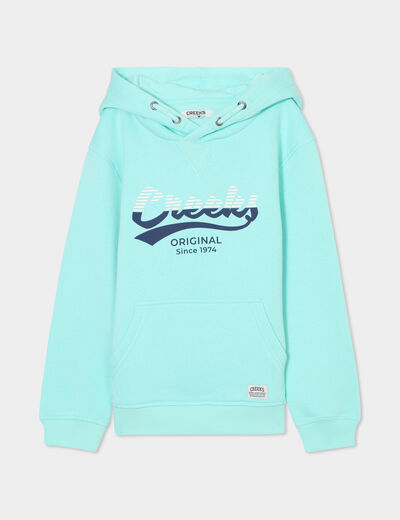 Sweat &agrave; capuche hoodie 1 poche bleu turquoise gar&ccedil;on