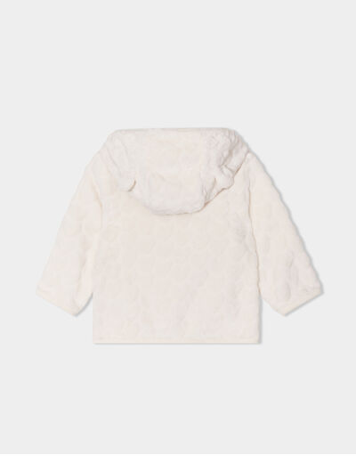 Gilet aspect velours à capuche creme bébé fille