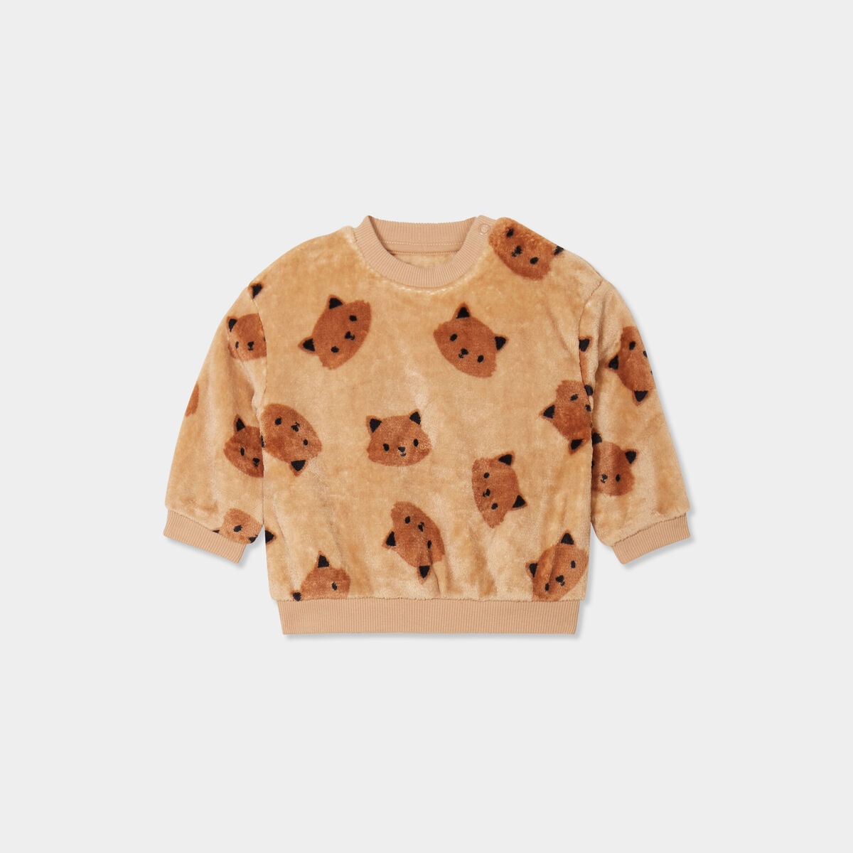 Sweat aspect velours manches longues beige bébé garçon