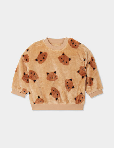 Sweat aspect velours manches longues beige bébé garçon