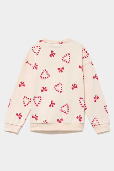 Sweat col rond manches longues ecru fille
