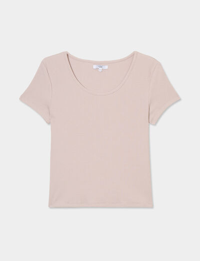 T-shirt côtelé manches courtes coton gris clair femme