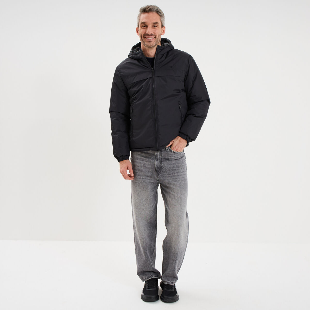 Doudoune zipp&eacute;e r&eacute;versible &agrave; capuche noir homme