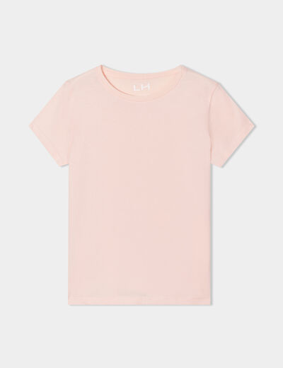 T-shirt manches courtes en coton rose clair fille