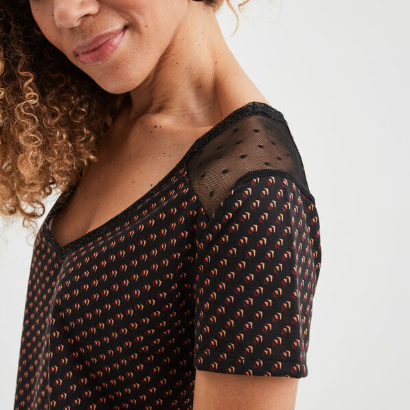 t shirt manches courtes a col en v noir femme T-shirt manches courtes à col en V noir femme