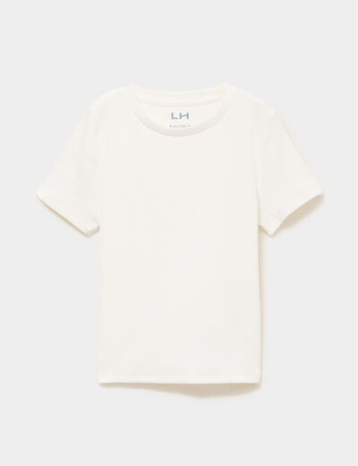 T-shirt col rond manches courtes ivoire fille