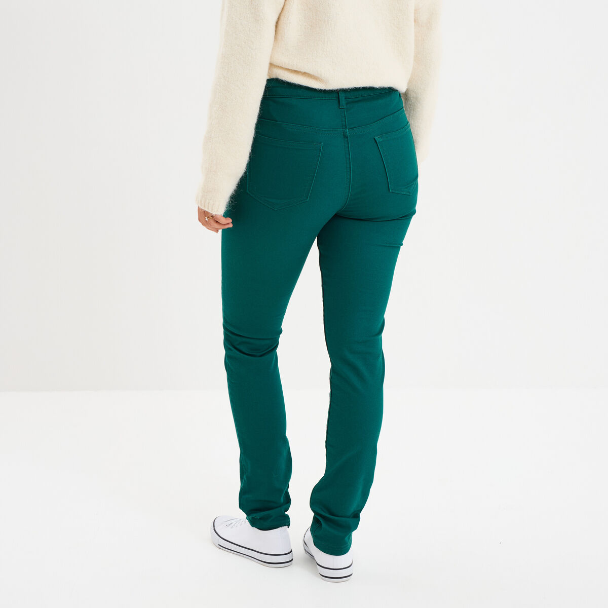 Pantalon slim stretch vert fonc&eacute; femme