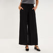 Pantalon effet cr&ecirc;pe taille &eacute;lastiqu&eacute;e noir femme
