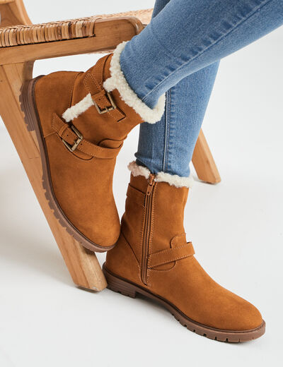 Bottines fourrées avec boucles marron femme