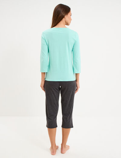 Ensemble pyjama corsaire et t-shirt bleu turquoise femme