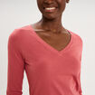 T-shirt col en V manches longues coton vieux rose femme