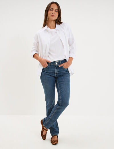 Jean denim droit en coton denim dirty femme