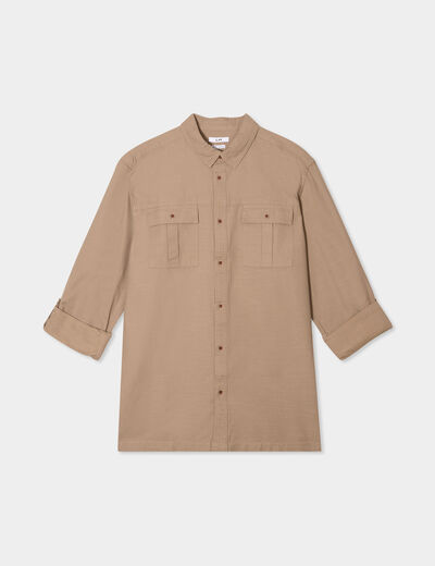 Chemise manches retroussables taupe homme