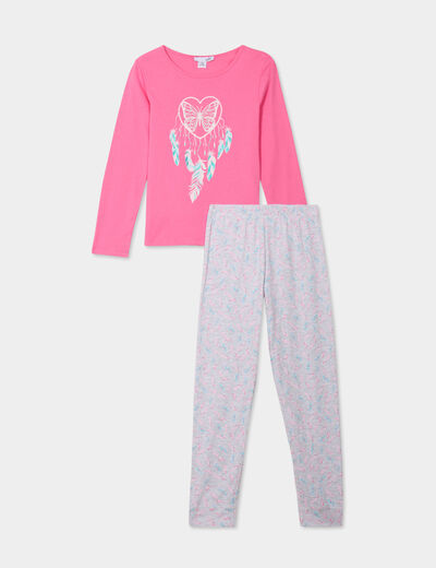 Ensemble pyjama pantalon 2 pièces coton rose fushia fille