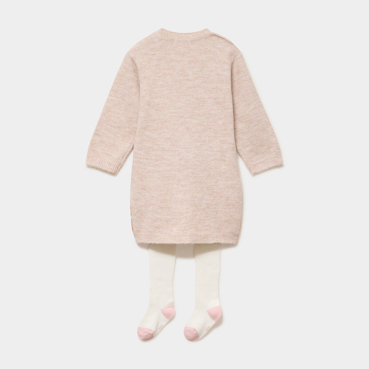 Ensemble robe tricot et collants beige b&eacute;b&eacute; fille