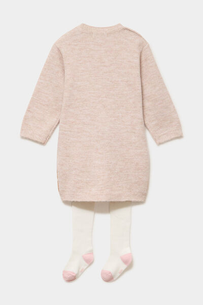 Ensemble robe tricot et collants beige b&eacute;b&eacute; fille