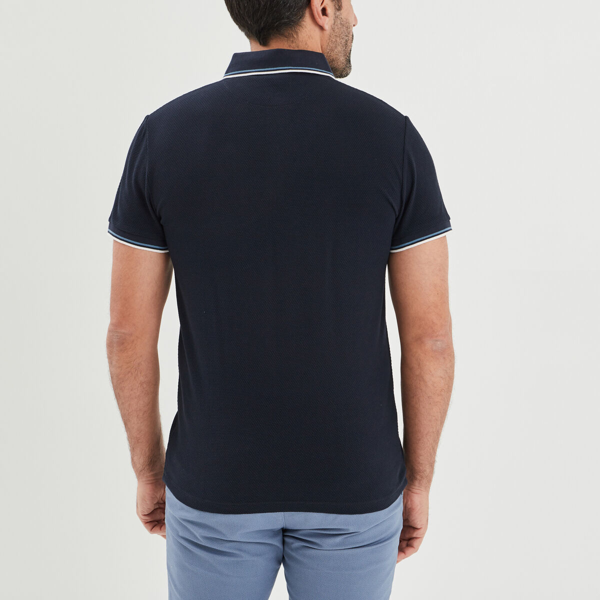 Polo piqu&eacute; manches courtes coton bleu marine homme