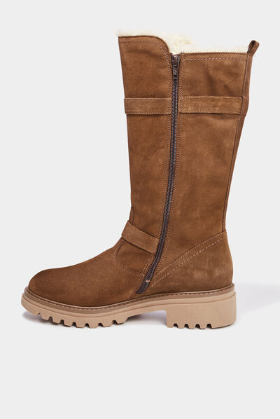Bottes fourrées en cuir camel fille