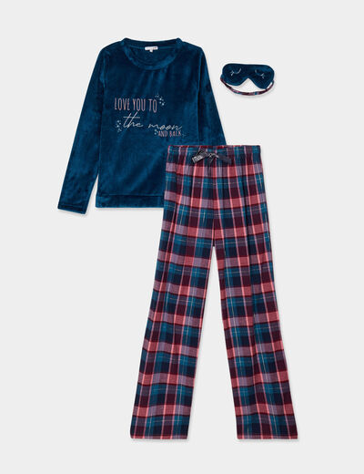Ensemble pyjama effet polaire 3 pièces bleu canard femme