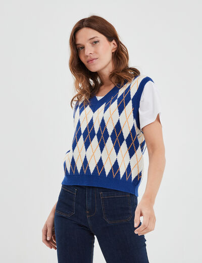 Pull sans manches col en V Creeks bleu electrique femme