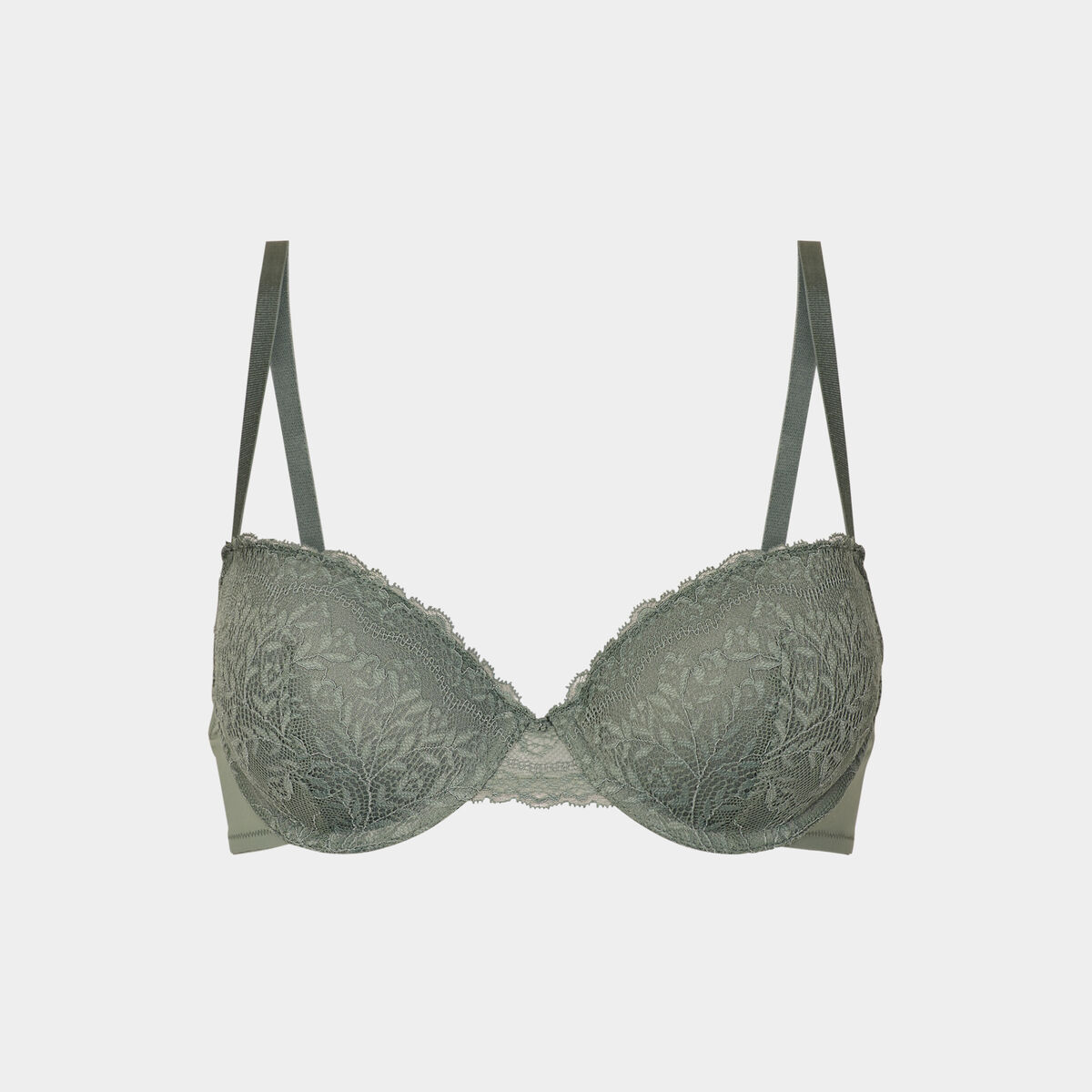 Soutien-gorge push up micro dentelle vert kaki femme