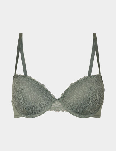 Soutien-gorge push up micro dentelle vert kaki femme