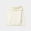 Pull col bardot cintrée manches longues blanc femme