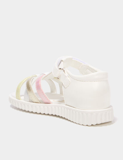 Sandales brides crois&eacute;es semelle souple blanc fille