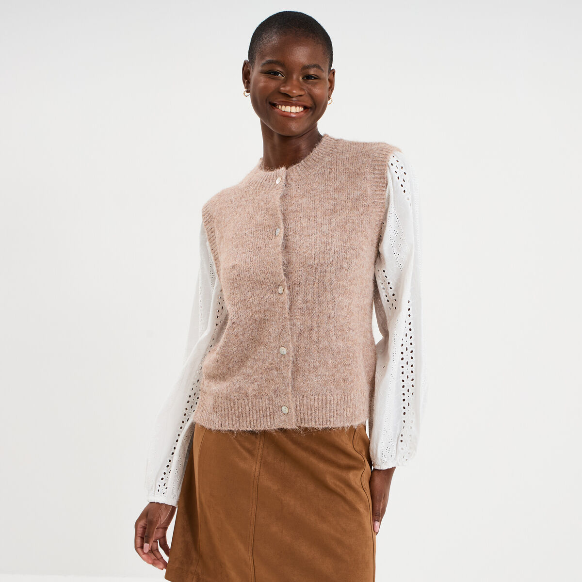 Gilet effet 2-en-1 beige femme