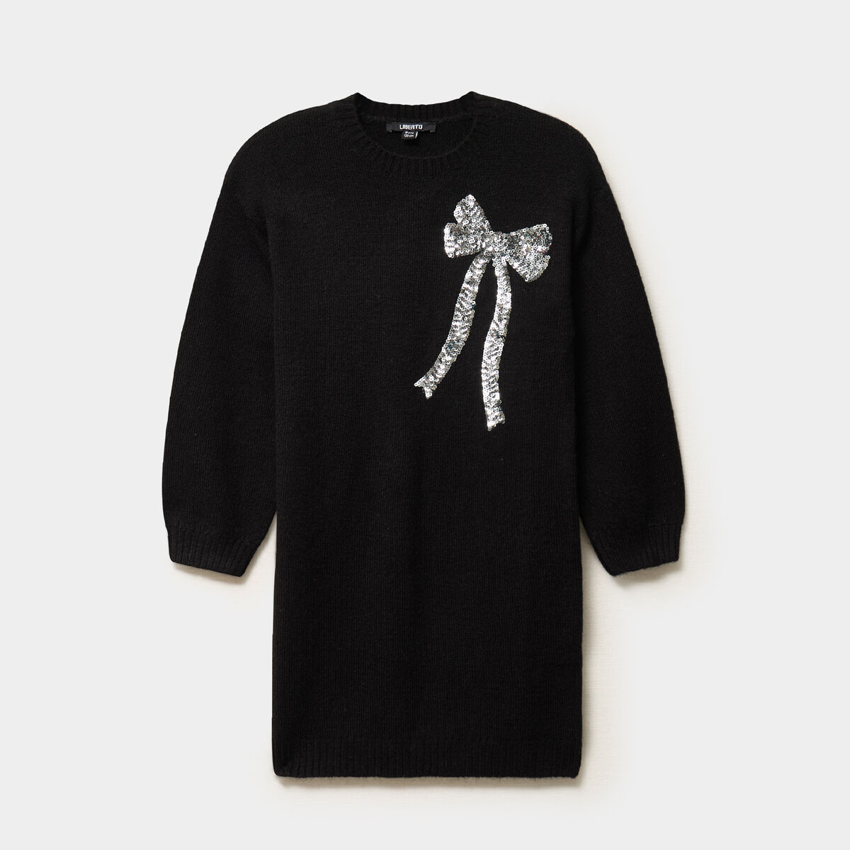 Robe pull avec d&eacute;tails sequins noir fille
