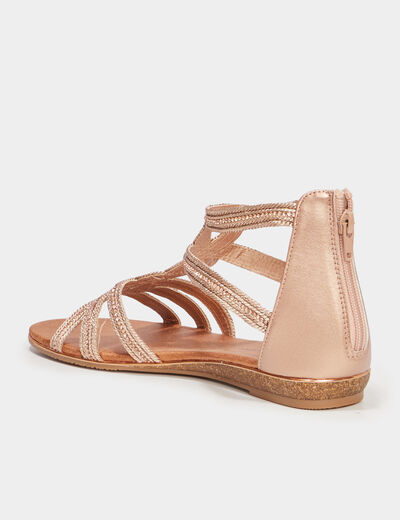 Sandales brides tress&eacute;es strass Claudia rose champagne femme
