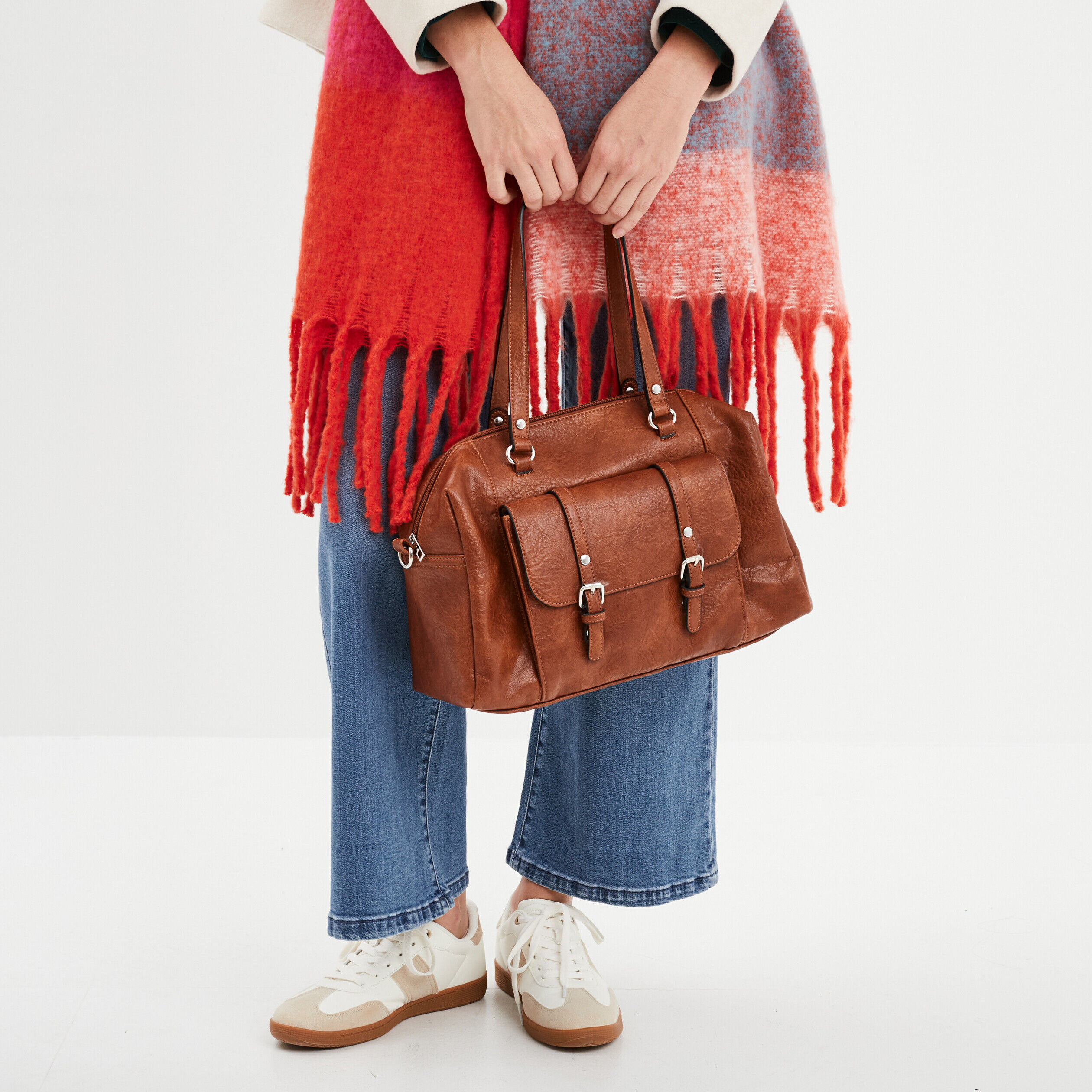 Sac porté-épaule avec poche à rabat marron cognac femme LH
