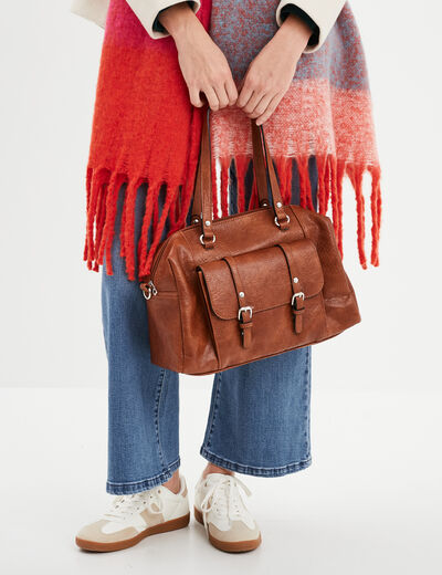 Sac porté-épaule avec poche à rabat marron cognac femme