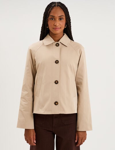 Trench court boutonn&eacute; beige femme