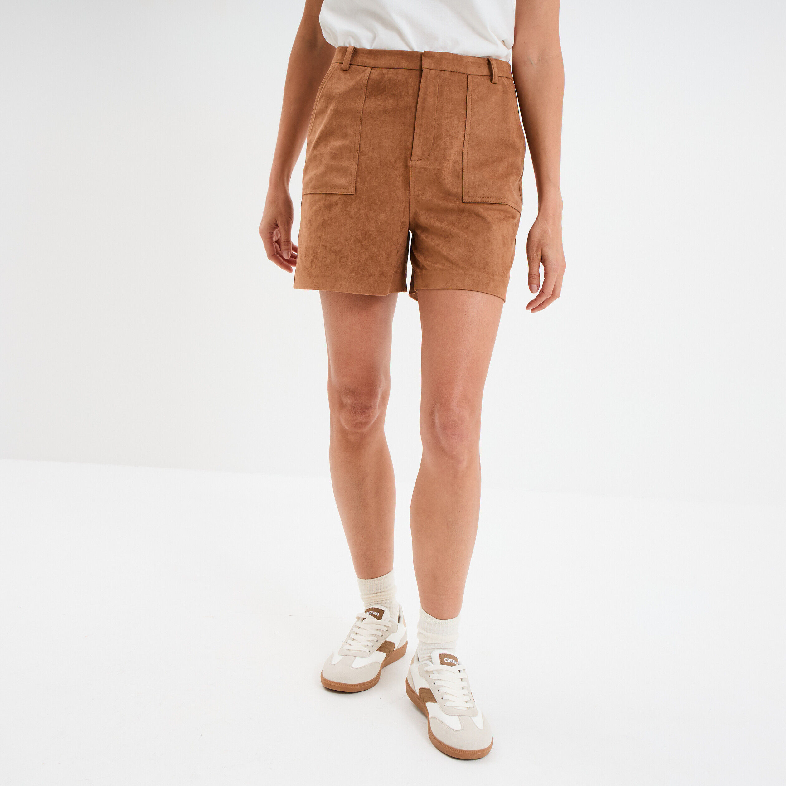 Short effet suédine droit taille haute marron clair femme CREEKS