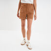 Short effet su&eacute;dine droit taille haute marron clair femme