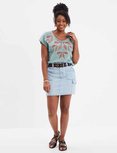 Jupe en jean courte cargo denim triple stone femme
