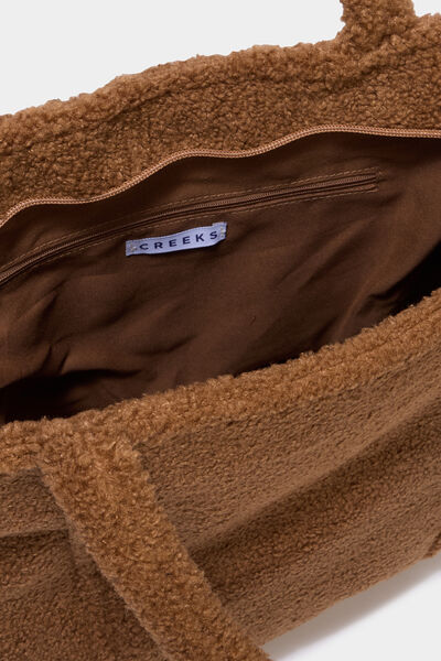 Sac shopper effet polaire camel femme