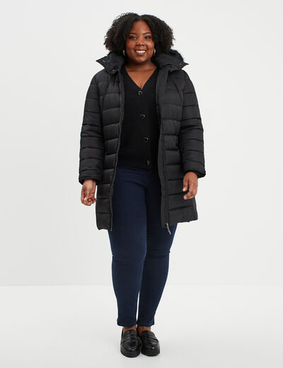 Doudoune ajustée à capuche amovible noir femme grande taille