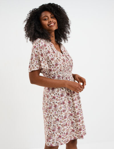 Robe col en V taille smockée Creeks blanc femme