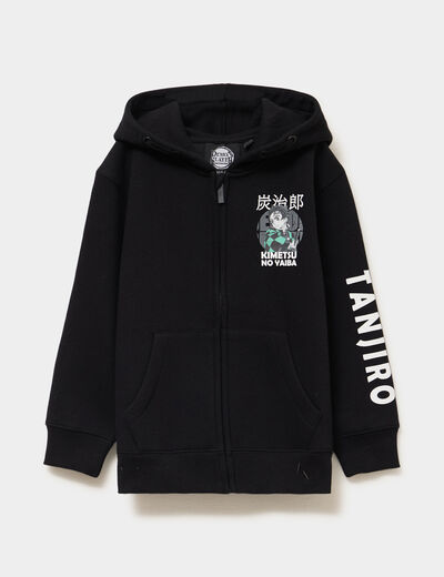 Sweat zippé capuche Demon Slayer Tanjiro noir garçon