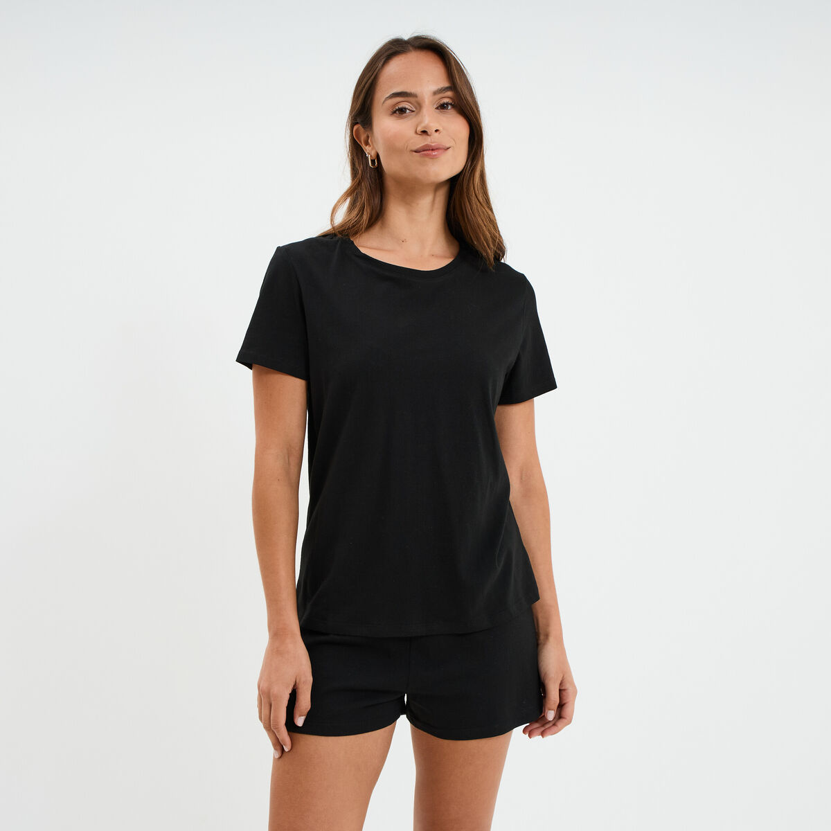 Ensemble pyjama short t-shirt coton noir femme