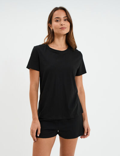 Ensemble pyjama short t-shirt coton noir femme