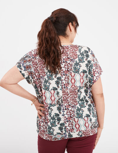 T-shirt col en V manches courtes ecru femme grande taille