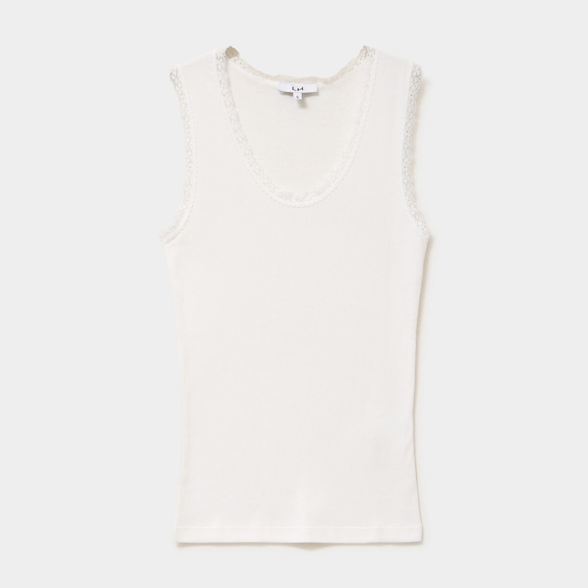 D&eacute;bardeur coton bords dentelle blanc femme