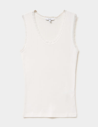 D&eacute;bardeur coton bords dentelle blanc femme